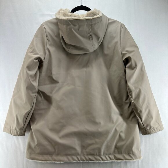 ZARA Jacket Youth Size 13-14 Softshell Sherpa Lined Hoodie Parka Full Zip Beige - Picture 3 of 14